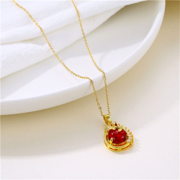 Red Quartz & 18K Gold-Plated Botanical Drop Pendant Necklace For Sale