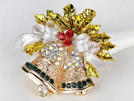 Cubic Zirconia & 18K Gold-Plated Botany Bow & Bell Brooch For Sale