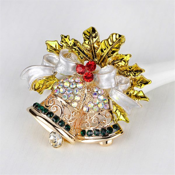 Cubic Zirconia & 18K Gold-Plated Botany Bow & Bell Brooch For Sale