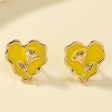 Yellow Enamel & 18K Gold-Plated Rose Heart Stud Earrings Cheap