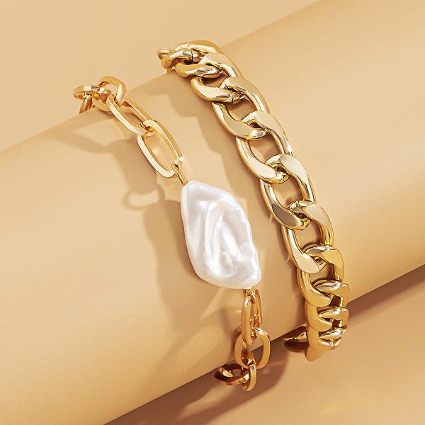 Pearl & 18K Gold-Plated Curb Chain Bracelet Set Online