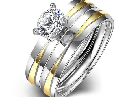 Cubic Zirconia & Two-Tone Stackable Ring Set on Sale