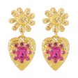 Rose Crystal & 18K Gold-Plated Flower Heart Drop Earrings For Cheap