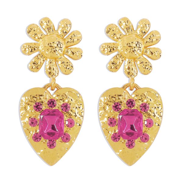 Rose Crystal & 18K Gold-Plated Flower Heart Drop Earrings For Cheap