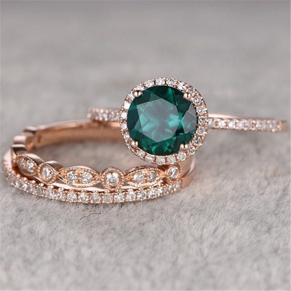 Green Crystal & Cubic Zirconia Ring Set For Discount