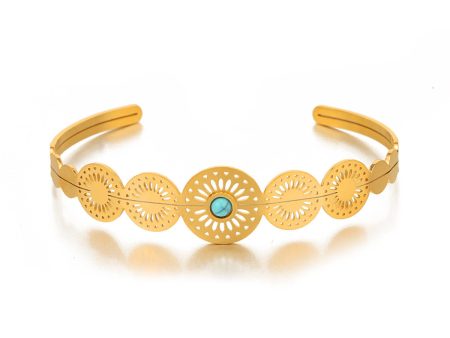 Turquoise & 18K Gold-Plated Floral Plate Cuff Online Sale