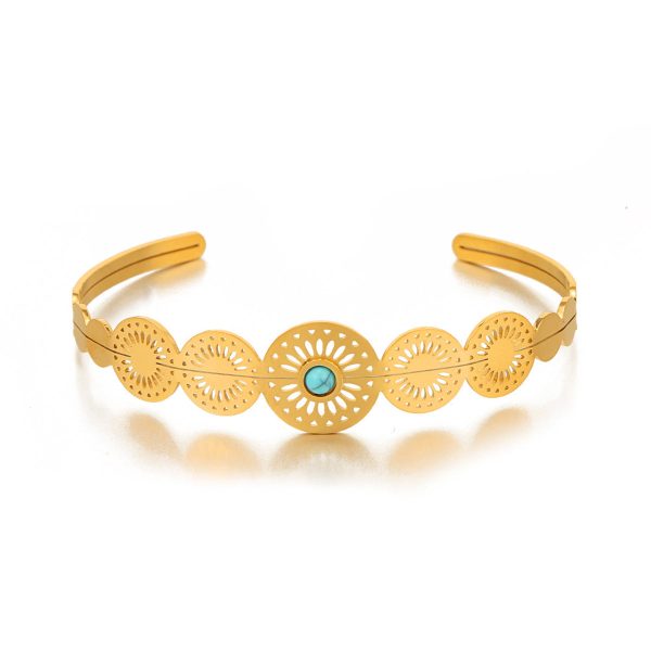 Turquoise & 18K Gold-Plated Floral Plate Cuff Online Sale