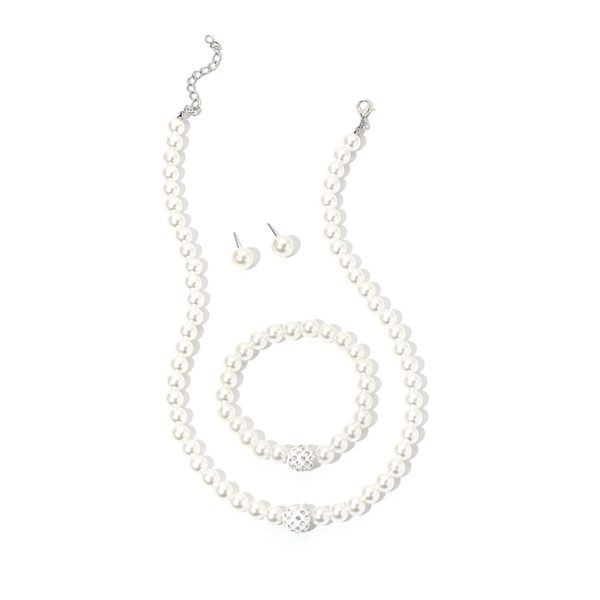 Pearl & Cubic Zirconia Silver-Plated Beaded Necklace Set Discount