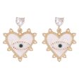 White Enamel & Crystal Pearl 18K Gold-Plated Eye Heart Drop Earrings For Sale