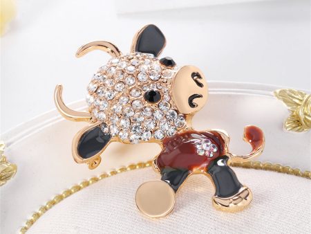 Clear Cubic Zirconia & Gray Enamel Cattle Brooch For Sale