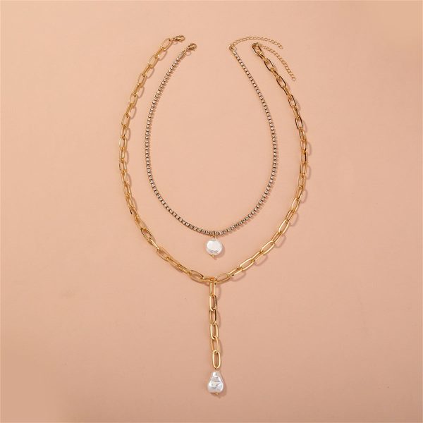 Pearl & 18K Gold-Plated Necklace Set For Cheap