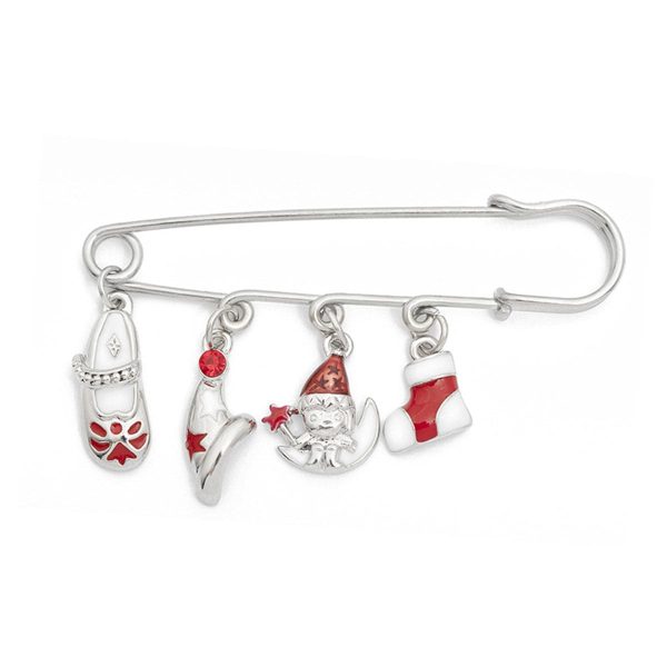 Silver-Plated & Red Christmas Charm Brooch on Sale