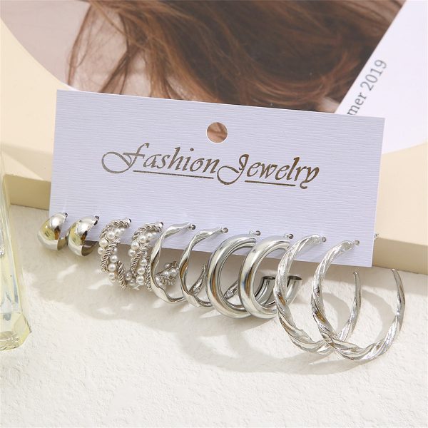 Pearl & Silver-Plated Five-Pair Hoop-Earring Set Fashion