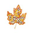 Yellow Crystal & Red Cubic Zirconia Maple Brooch Fashion