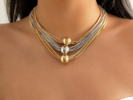 Two-Tone Ball Layered Collar Necklace Hot on Sale