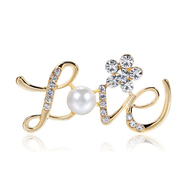 Cubic Zirconia & 18k Gold-Plated  Love  Brooch For Cheap