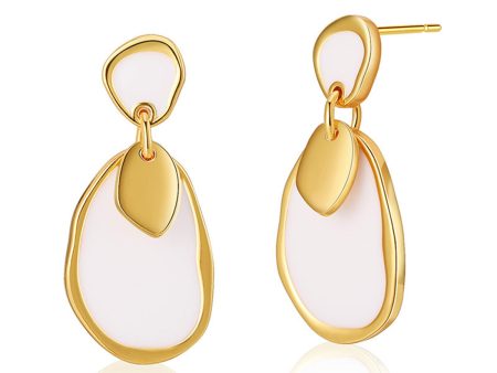 White Enamel & 18K Gold-Plated Irregular Oval Drop Earring For Discount