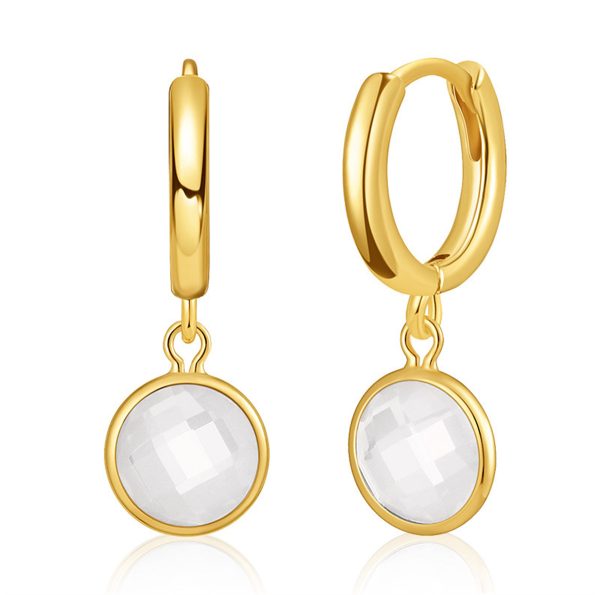 White Crystal & 18K Gold-Plated Round Huggie Earrings Fashion