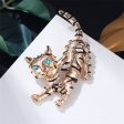 Blue Cubic Zirconia & Enamel 18K Gold-Plated Cat Brooch For Discount