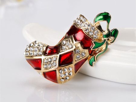 Cubic Zirconia & 18K Gold-Plated Harlequin Stocking Brooch Sale