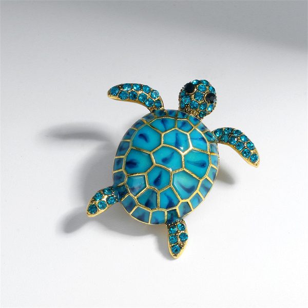 Blue Cubic Zirconia & Enamel 18K Gold-Plated Turtle Brooch Discount