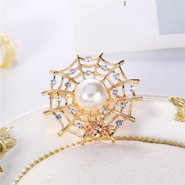 Clear Cubic Zirconia & Pearl 18K Gold-Plated Spider Web Brooch Online now