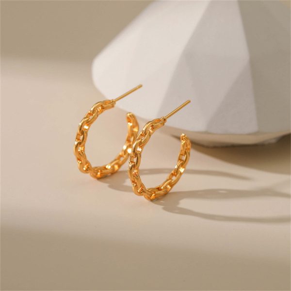 18K Gold-Plated Cable Chain Hoop Earrings Hot on Sale