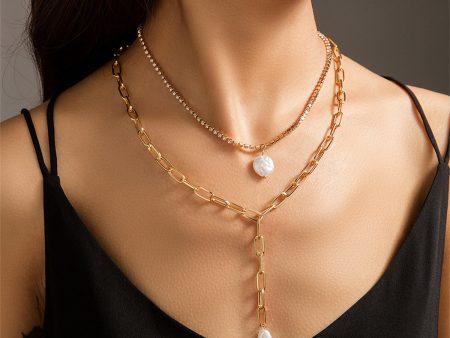 Pearl & 18K Gold-Plated Necklace Set For Cheap