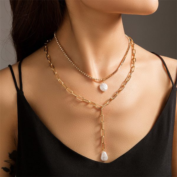 Pearl & 18K Gold-Plated Necklace Set For Cheap