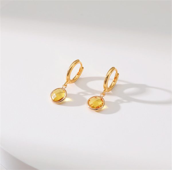 Yellow Crystal & 18K Gold-Plated Round Huggie Earrings For Sale