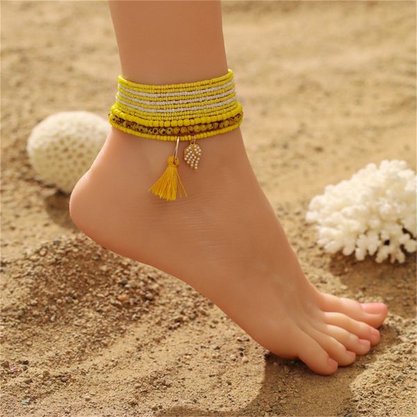 Yellow Howlite & Quartz 18K Gold-Plated Tassel Stretch Anklet Supply