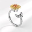 Red Cubic Zirconia & Two-Tone Rotating Sunflower Bypass Ring Cheap