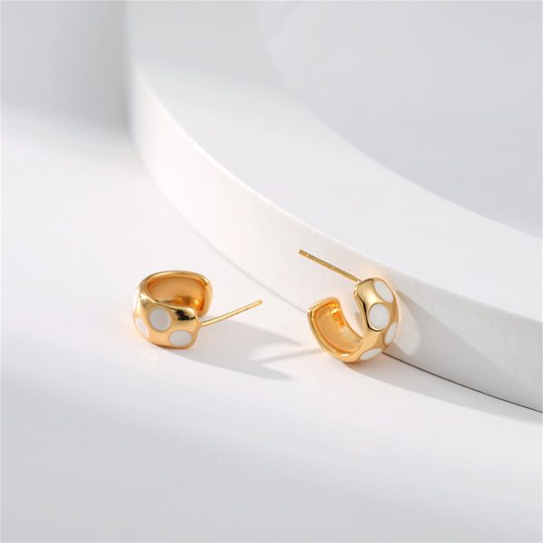 White Enamel & 18K Gold-Plated Spot Huggie Earrings For Discount