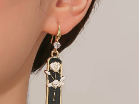 White Enamel & Cubic Zirconia 18K Gold-Plated Floral Bar Drop Earrings on Sale