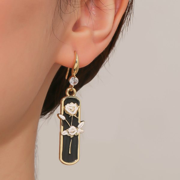 White Enamel & Cubic Zirconia 18K Gold-Plated Floral Bar Drop Earrings on Sale