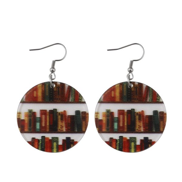 Red & Yellow Bookcase Round Drop Earrings Hot on Sale