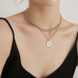 18K Gold-Plated Cuban Chain Coin Pendant Layered Necklace For Sale