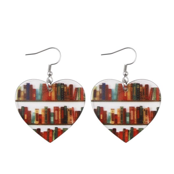 Red & Yellow Bookcase Heart Drop Earrings Sale