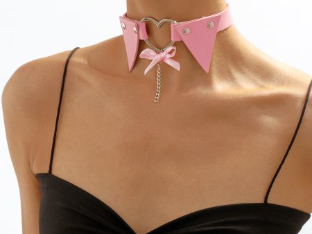 Pink Polystyrene & Silver-Plated Heart Choker Necklace Discount