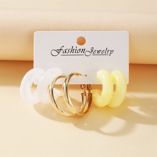 Yellow Resin & 18K Gold-Plated Hoop Earring Set For Discount