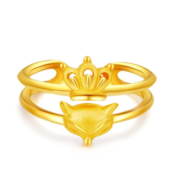 18K Gold-Plated Fox & Crown Openwork Layered Ring For Cheap