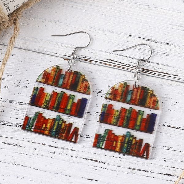 Red & Yellow Bookcase Drop Earrings For Cheap