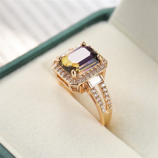 Yellow & Purple Crystal & Cubic Zirconia Princess-Cut Halo Ring on Sale