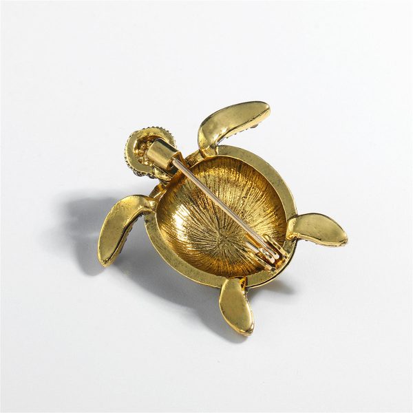 Blue Cubic Zirconia & Enamel 18K Gold-Plated Turtle Brooch Discount