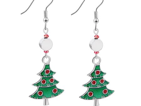 Red Rhinestone & Green Enamel Christmas Tree Drop Earrings For Sale