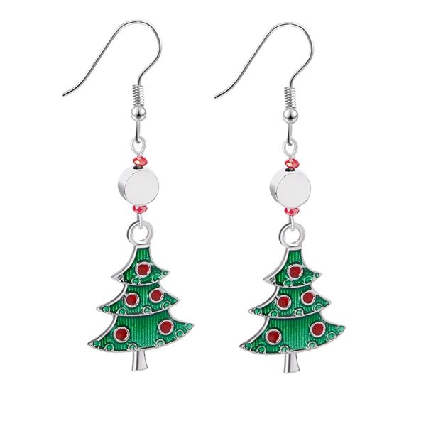 Red Rhinestone & Green Enamel Christmas Tree Drop Earrings For Sale