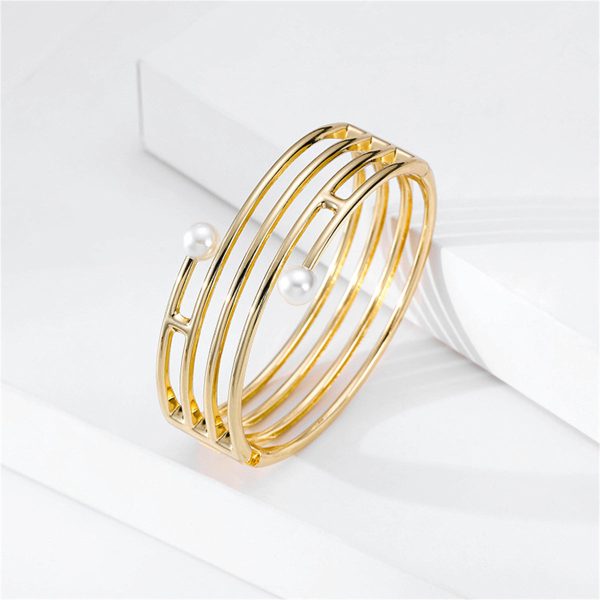 White Pearl & 18K Gold-Plated Line Coil Bracelet Online