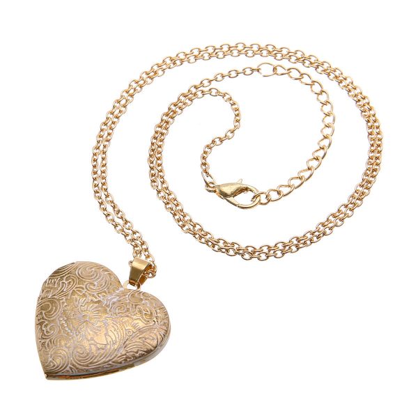 18K Gold-Plated Carved Heart Locket Necklace Sale