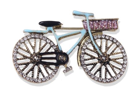 Blue Enamel & Cubic Zirconia 18K Gold-Plated Bicycle Brooch For Cheap