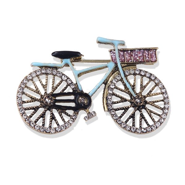 Blue Enamel & Cubic Zirconia 18K Gold-Plated Bicycle Brooch For Cheap